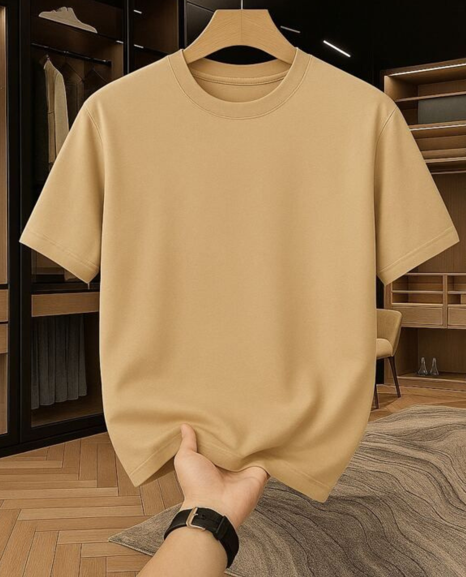 Beige Premium Plain Oversize,Unisex T-shirt